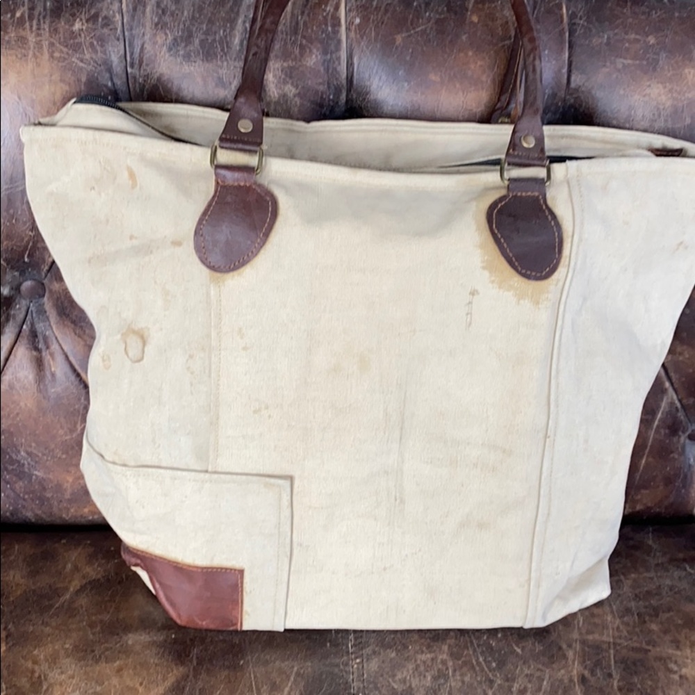 Mona B Canvas Tote with Leather Trim - Picture 5 of 7
